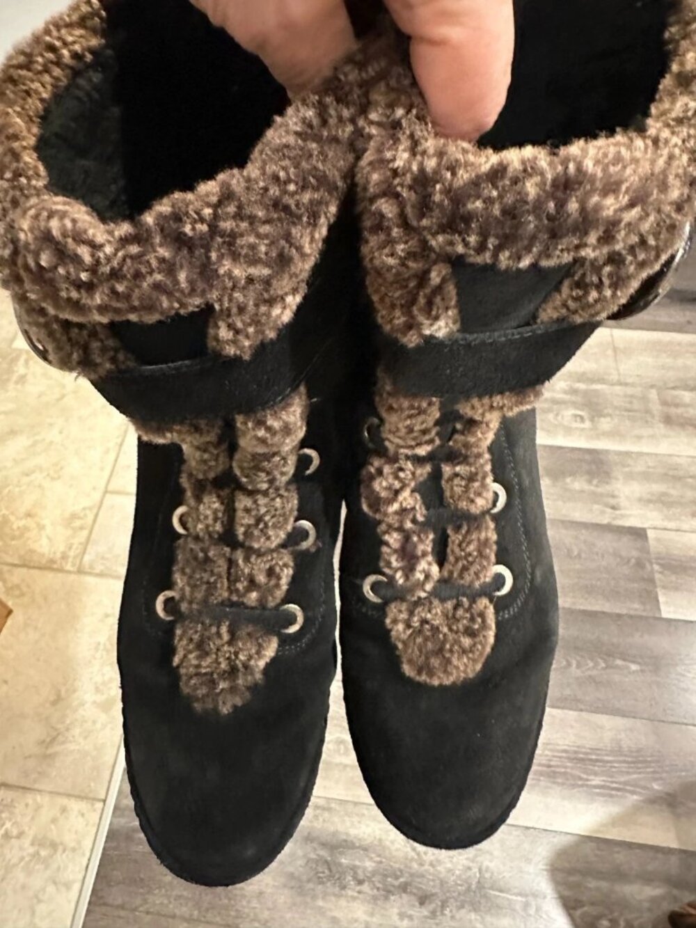 Stuart Weitzman Women Suede Leather Boots Fur Buckle Black Size 6.5